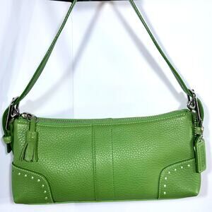 Vintage Coach Pebbled Leather Baguette Demi Pouch Tassel Bag in Lime Green, Y2K
